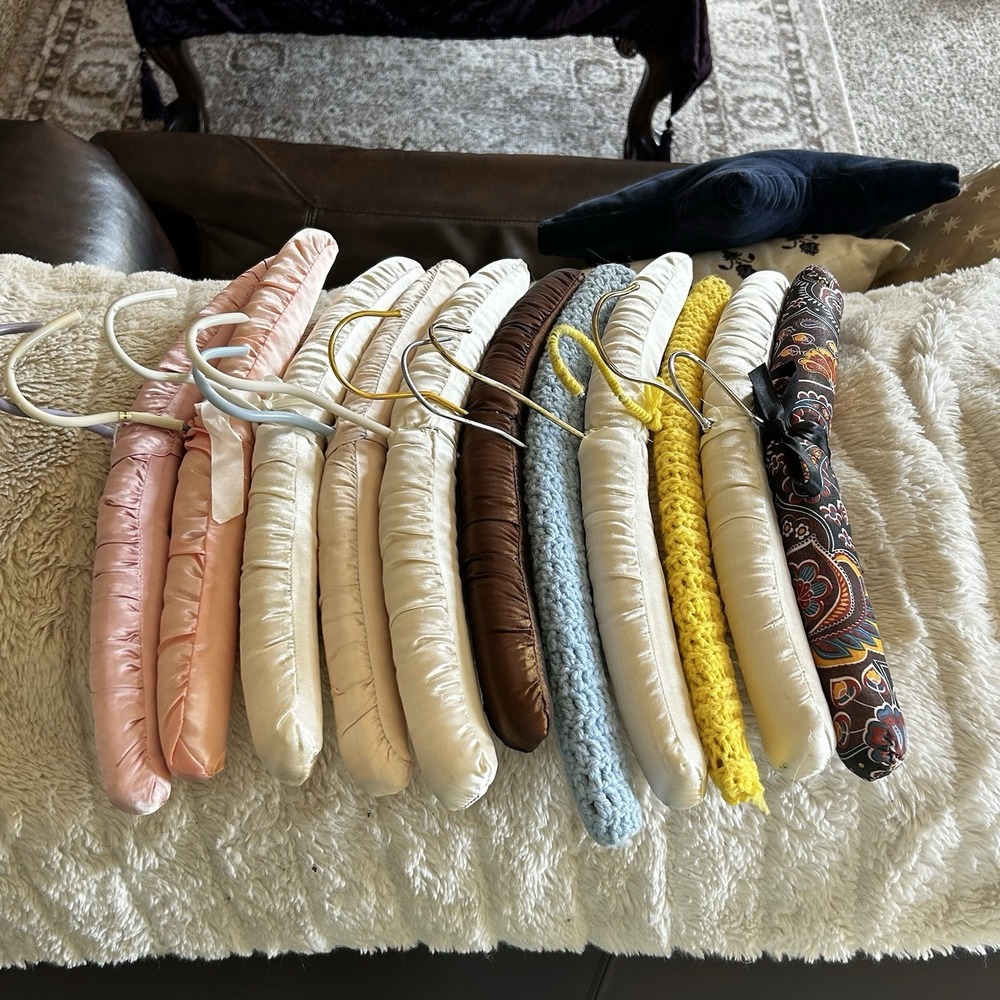 Vintage Hangers Satin & Floral Padded Crochet Boudoir Lingerie Lot of 11